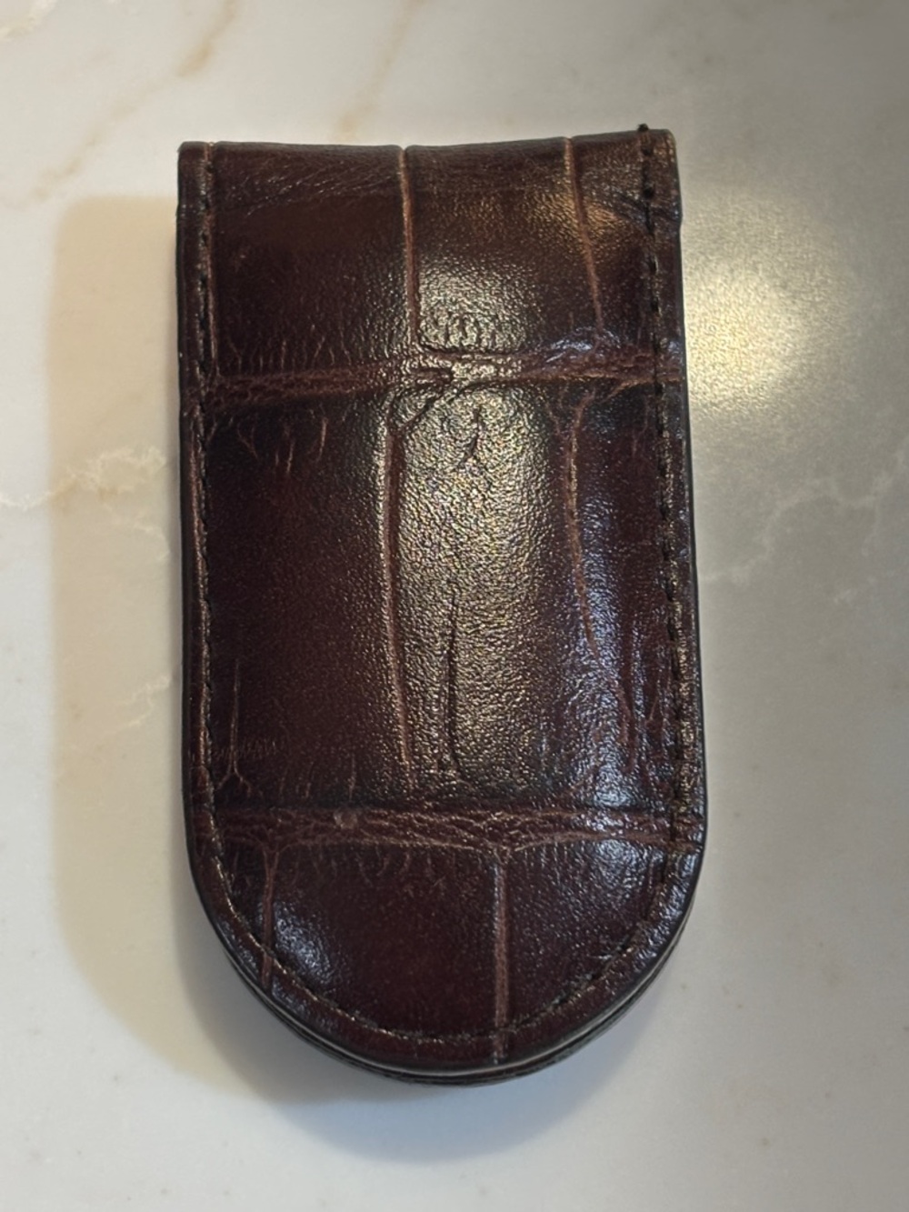 Fossil Vintage Magnetic Money Clip Croc Embossed Leather Brown OS